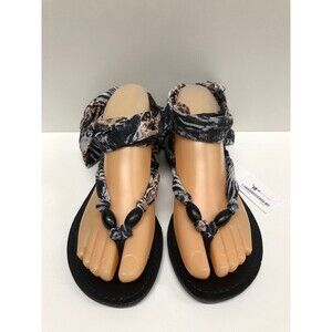 MIA women 6M Drina boho hippie Sandals, Wrap/tie zebra pattern Scarf ankle Strap